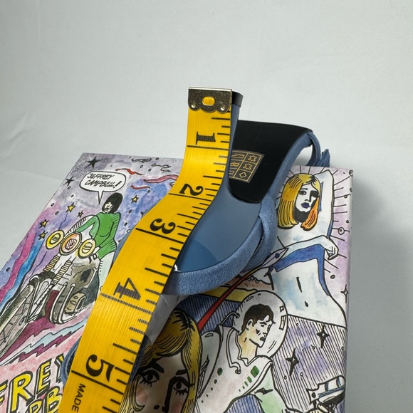 New Jeffrey Campbel Essence Kitten Heels Blue Suede Floral Anthro Womens - Picture 8 of 16